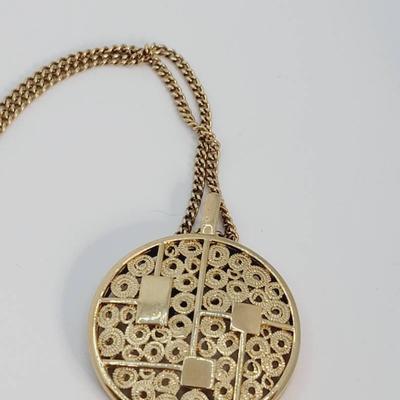 Sarah Coventry Mod Pendant Necklace Gold Tone 