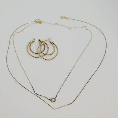 Gold Vermeil Sterling 3 Pc Lot Necklaces and Earrings 