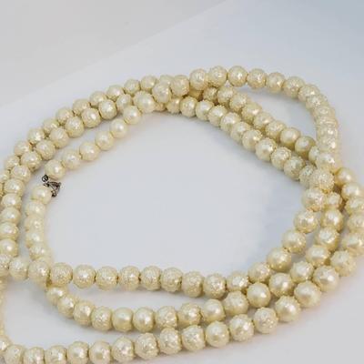 Textured Faux Pearl Extra Long Necklace Cream Color