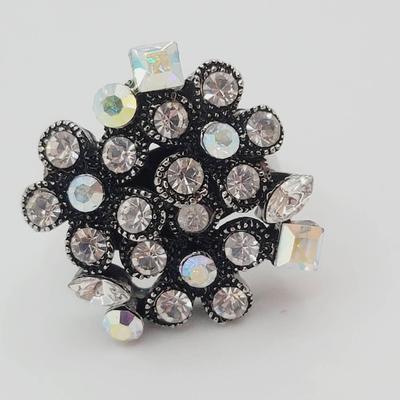Aurora Borealis Iridescent Rhinestone Adjustable Ring Sparkly