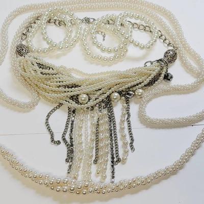 Faux Pearl and Rhinestone Necklaces and Bracelets 