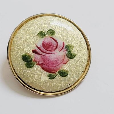 Guilloche Enamel Hand-painted Rose Floral Pin