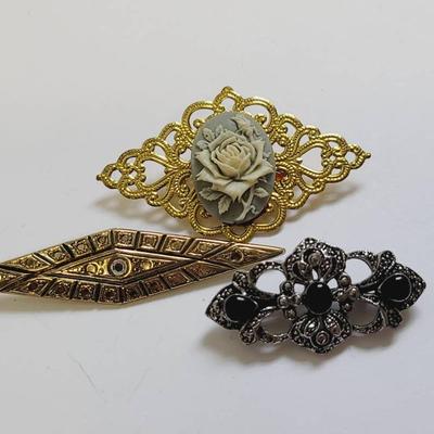 3 Pc Intricate Pins Diamond Bar Style Retro Glam