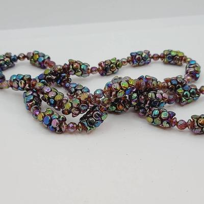 Iridescent Raspberry Beaded Necklace Vintage Borealis