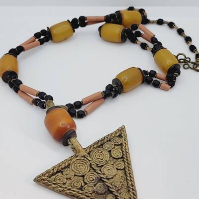 Moroccan Berber Style Necklace Horn Clay Amber