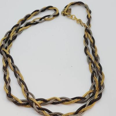 YSL Tri Color Metal Braided Necklace Yves Saint Laurent Vintage 