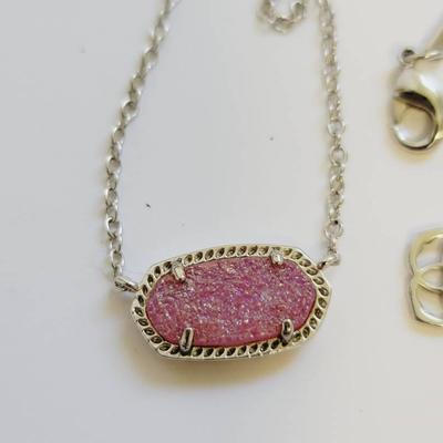 Kendra Scott Pink Druzy Style Necklace Silver Tone 