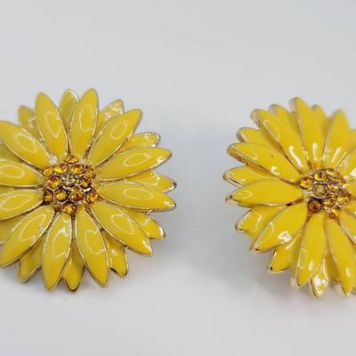 Sunny Daisy Floral  Enamel Earrings