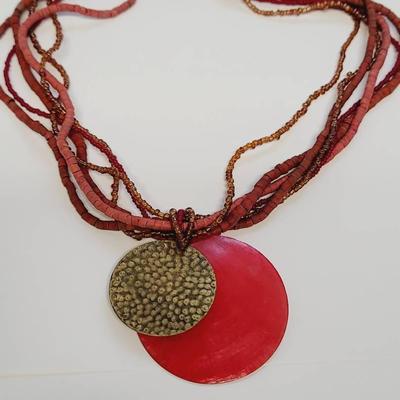 Coldwater Creek Red Clay Shell Metal Necklace