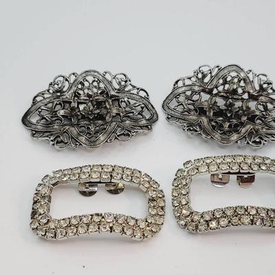Shoe Clips Rhinestone and Silver Tone Floral 2 Pr
