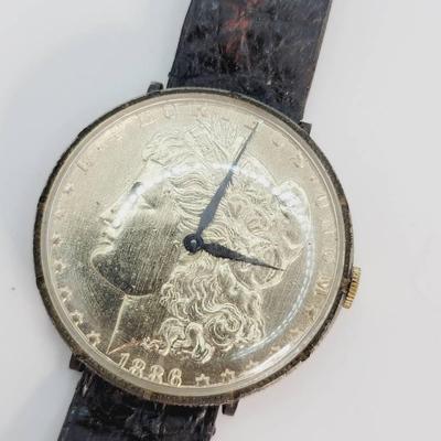 1886 Silver Dollar Coin Watch - Winds & Ticks - Band Is TLC Condition