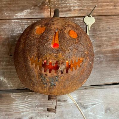Sale Photo Thumbnail #111: Vtg. Jack o lantern w/ light inside and rusty patina