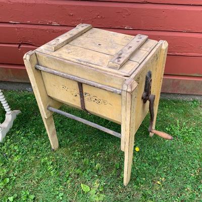 Sale Photo Thumbnail #78: Antique churn in original paint w/ stencil decoration