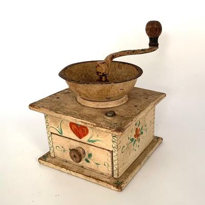 Antique coffee grinder w/ old paint decoration