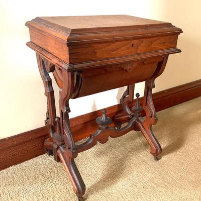 Sale Photo Thumbnail #31: Very nice antique Victorian sewing stand w/ bottom drawer for storage