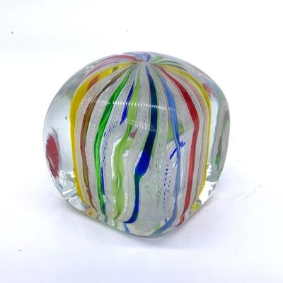 Sale Photo Thumbnail #191: Vtg. square  Murano Latticino paperweight
