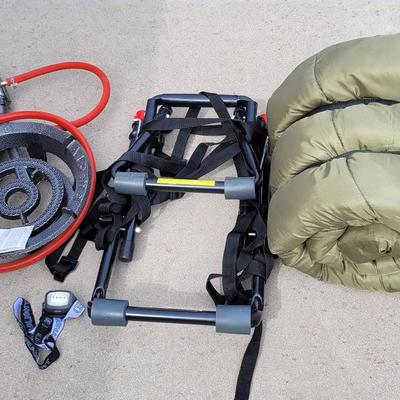 Allen 102DN Bike Rack, Sleeping Bag, Portable Camping Cookstove, Headlamp 
