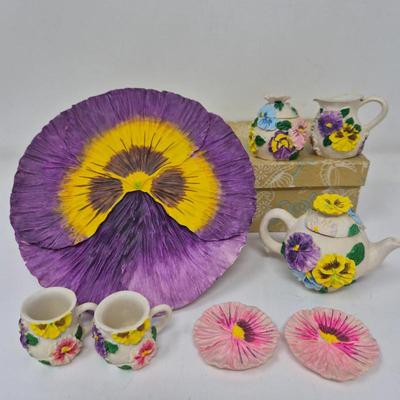 Mini Tea Set with Purple Blooms & Vintage Garden Flair