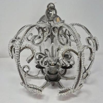 Gilded Glow – Art Deco Glass Beaded Chandelier with Silvertone Frame
