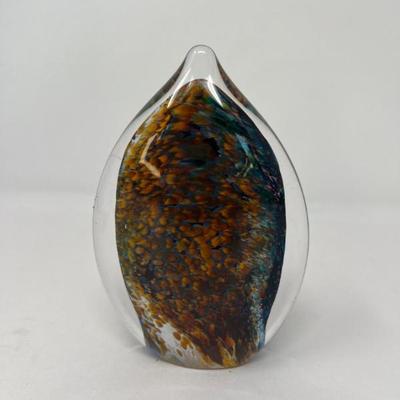 Signed Salviati Murano Glass Teardrop Paperweight – Multicolor
