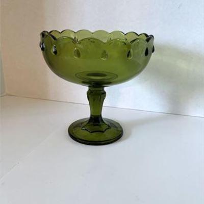 Indiana Glass Avocado Green Pedestal Bowl .jpg