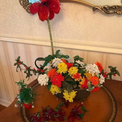 French Beaded Floral Arrangements And Miniature Holiday Tree