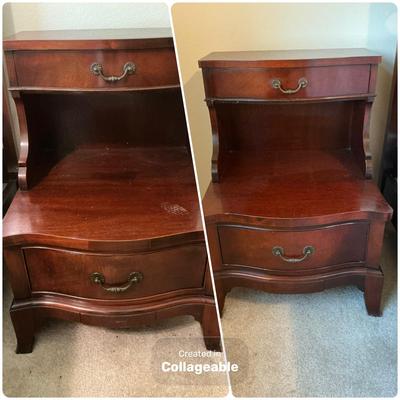 Mahogany Serpentine Front 2- Drawer Step Back End Tables pair