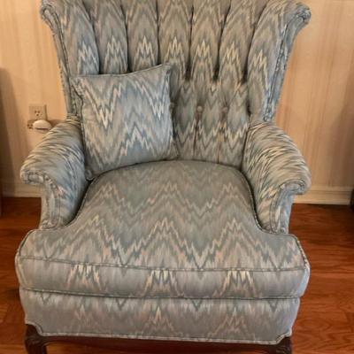 Blue Vintage Wing  Back Accent Chair