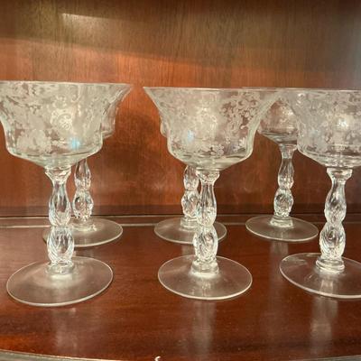 Tiffin Cherokee Rose Etched Claret Wineglasses VTG