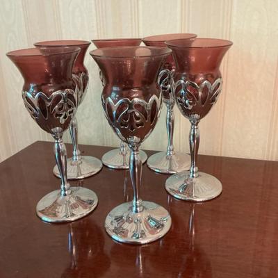 Krome Kraft Farmer Brothers Amethyst Glasses Lot Of 6