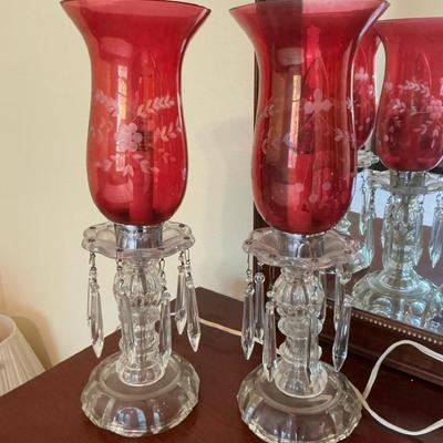 Cranberry And Glass Table Lamps