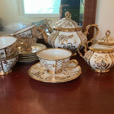 Bareuther Bavaria Tea Set For 6 Gold And White