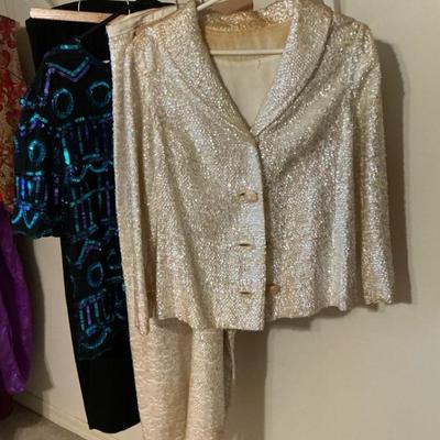 Vintage Iridescent Sequin Skirt Suit & Blue Purple Sequins