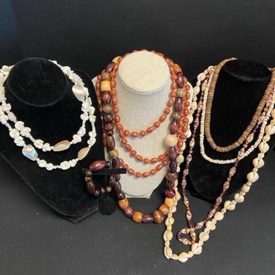 Earth Toned Beaded Necklaces With Seashells & Puka Chokers 