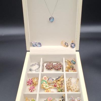 Joan Rivers Costume Jewelry With Wooden Jewelry Box