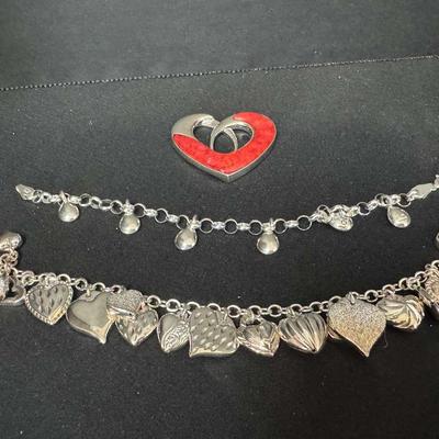 Sterling Silver Bracelets And Heart Pendant