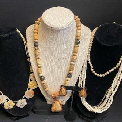 Earth Toned Necklaces With Matching Brown Stone Earring Set