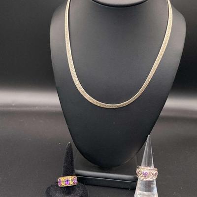 925 Necklace And Two Rings 