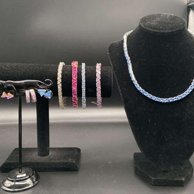 925 Tennis Bracelets With Earrings And Necklace 