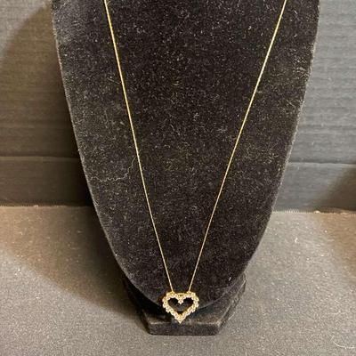 14K Gold Chain & Open Heart Rhinestone Pendant Necklace