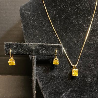 Gold Vermeil Over 925 Yellow Citrine Necklace & Earrings