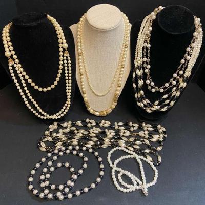 Vintage Multi Strand Faux Seed Pearl Necklaces