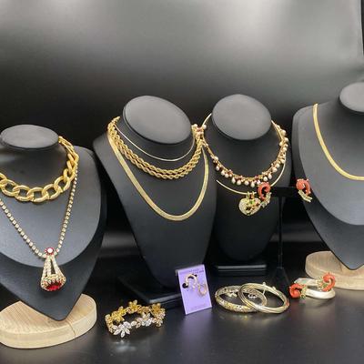 14K Gold Chain Necklace With Costume Jewelry Including Monet