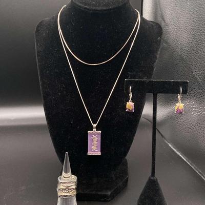 5 Sterling Rings With 2 925 Necklaces And Pair Of Earrings