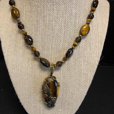 Carolyn Pollack Tigers Eye Necklace With Pendant Gemstone Accents