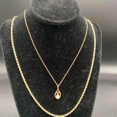 14K Gold Chain From Bolivia With 14K Gold Necklace With Pearl