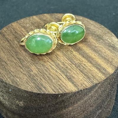 14K Gold Screwback Jadeite Earrings 