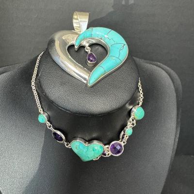 Sterling Silver Bracelet And Heart Pendant 