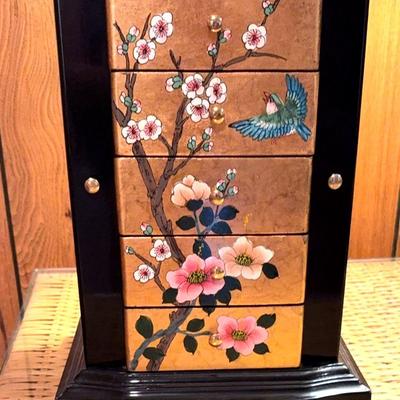 Orential Lacqueref Black And Gold Jewelry Box