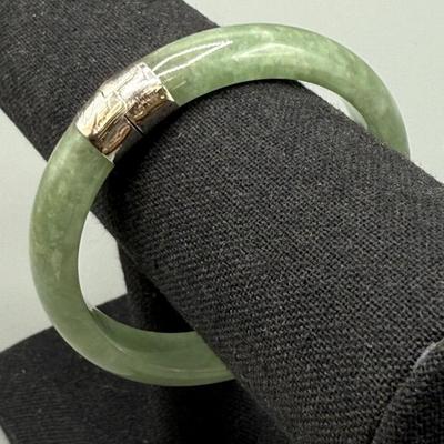 Jade Cuff Bracelet With Sterling Silver Clasp 